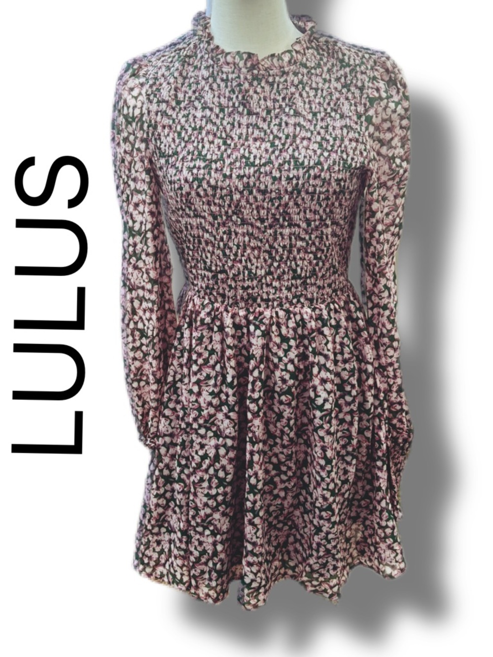 NWT Lulus Floral Forever Smocked Skater Dress - Pink & Green - Size M - Picture 2 of 12